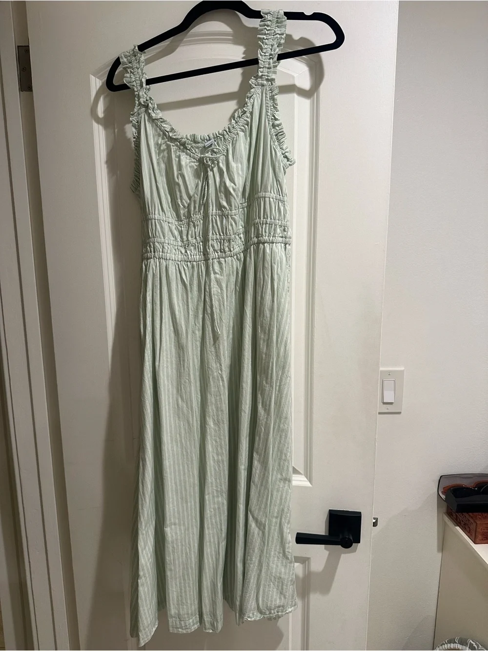 Old Navy 100% Cotton Light Green Striped Smocked Midi Dress